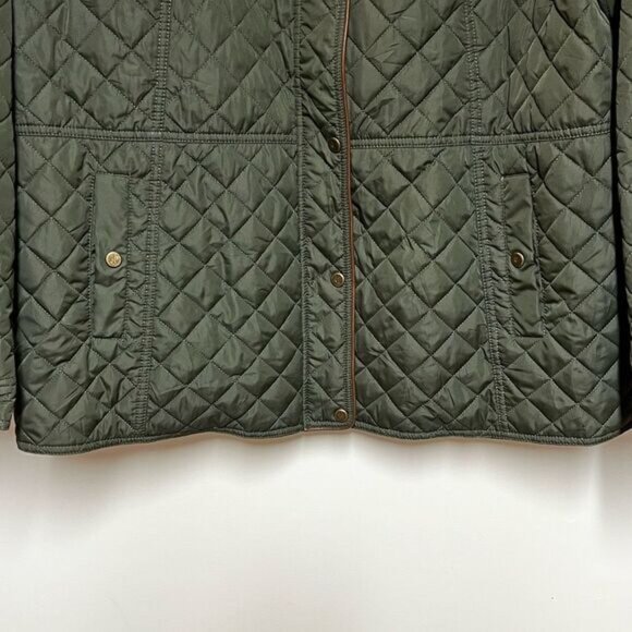 Lauren Ralph Lauren Faux Leather Trim Equestrian Olive Quilted Coat Olive Sz 2X - Picture 6 of 10